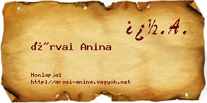 Árvai Anina névjegykártya